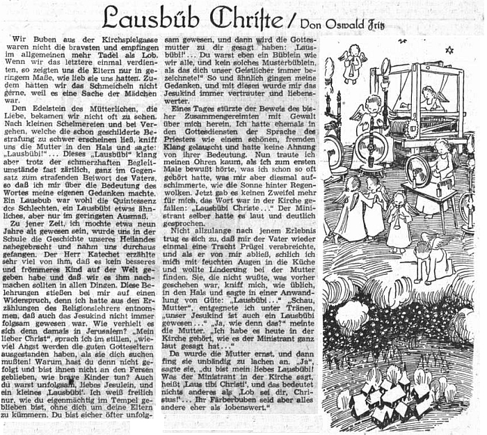 Vánoční vzpomínka z dětství otištěná v Sudetendeutsche Zeitung v roce 1952
