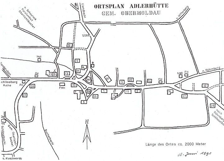 Plánek někdejší osady Adlerhütte