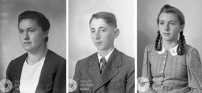 Jeho sourozenci Albine, Karl a Emilie na snímcích od Seidelů z let 1942 a 1943