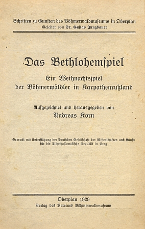 Obálka (1929) jeho knihy, vyšlé nákladem spolku Šumavského muzea v Horní Plané